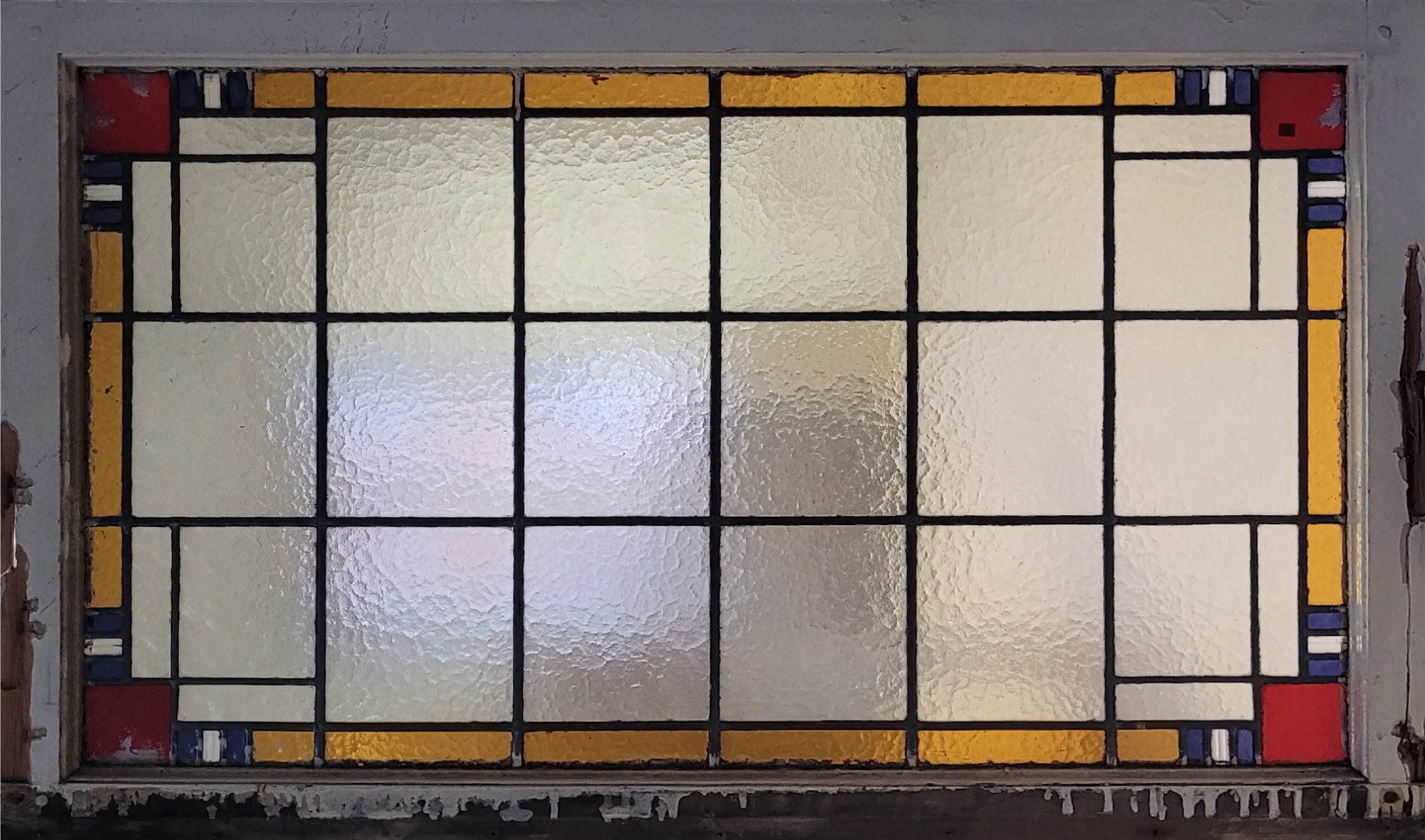 Bovenlicht kathedraalglas geel-rood